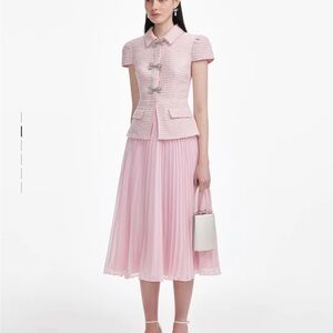 Self-Portrait Pink Boucle Midi Dress